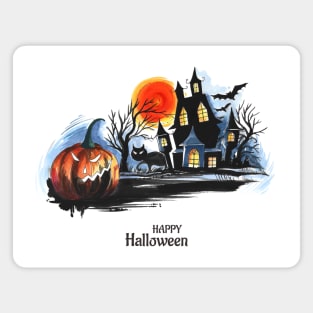 Halloween Scary House Pumpkin Magnet